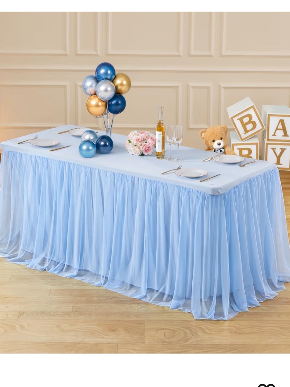 Light Blue Tulle Table Skirt Cover
